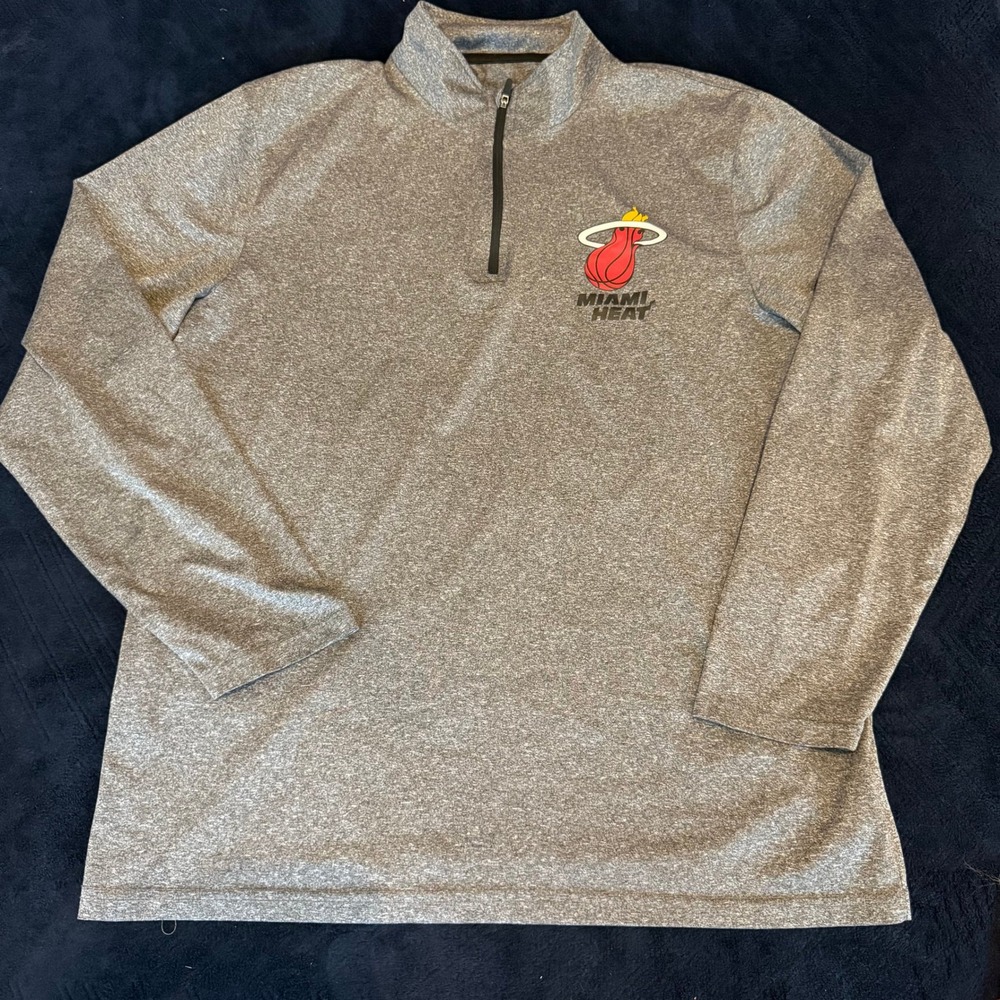 NBA Miami Heat Mens Quarter Zip Pullover Heather Gray Basketball Fan Shirt XL